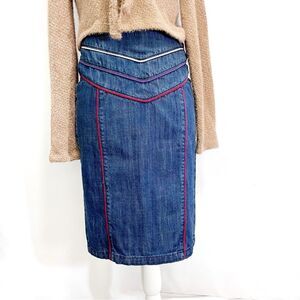 Urban Outfitters Silence + Noise Jean Pencil Skirt Denim Colorful Piping 0